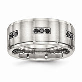 Sophia Jewelers Stainless Steel Black CZ Ridged Wedding Band